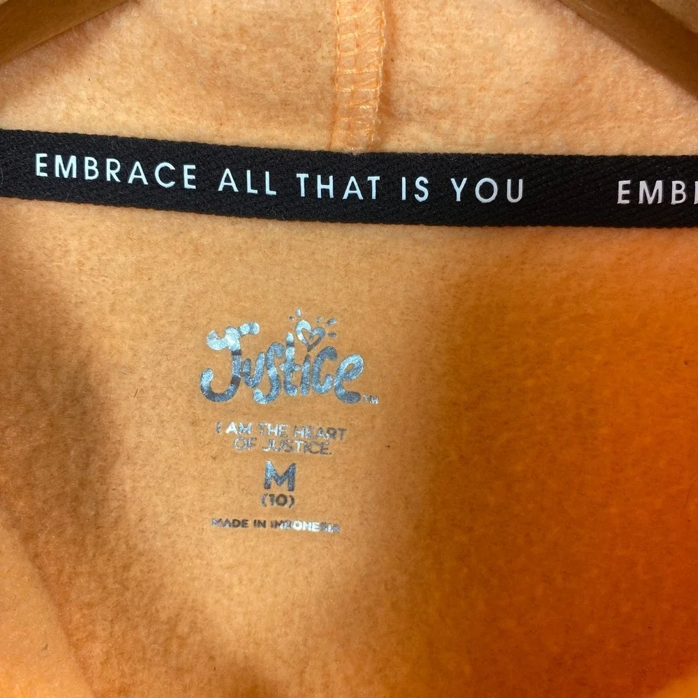 Justice Sport Girls Hoodie Sweatshirt Orange Medium 10 Cropped